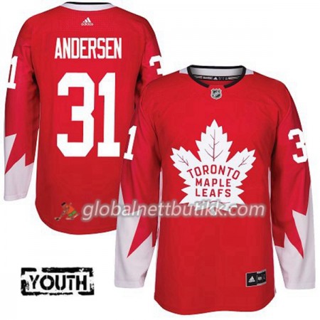 Toronto Maple Leafs Hockeydrakt Frederik Andersen 31 2017-2018 Rød Alternate Adidas Authentic - Barn